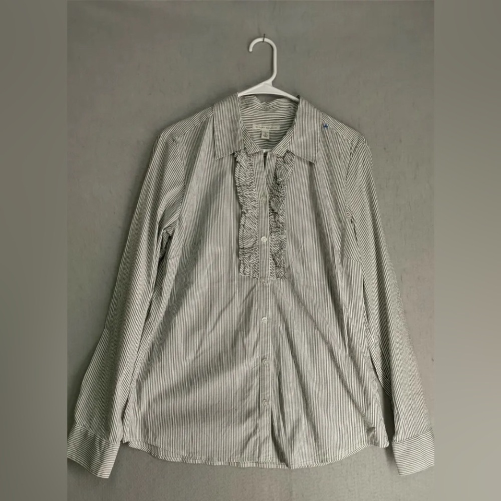 Banana Republic striped buttoned long sleeve shirt with ruffle.